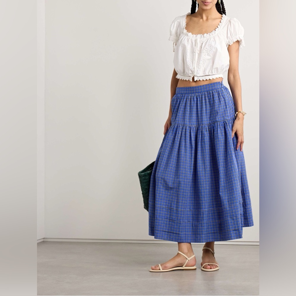 Doen Sebastiane tiered checked voile midi skirt - small